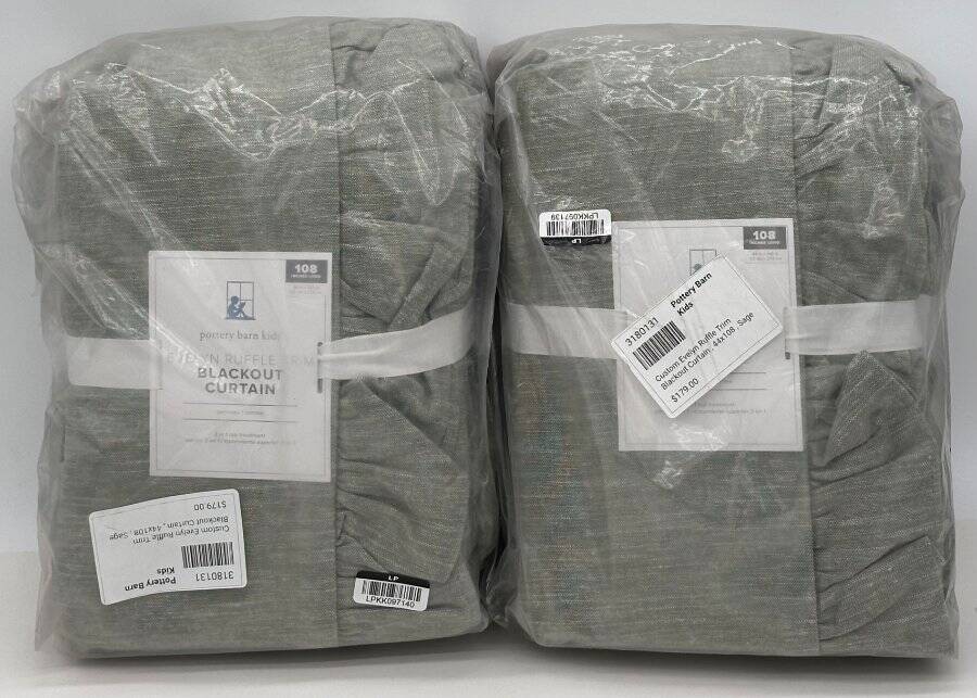 Pottery Barn Kids Evelyn Ruffle Trim Panel BLACKOUT Drape (2) 44 108 Sage Green