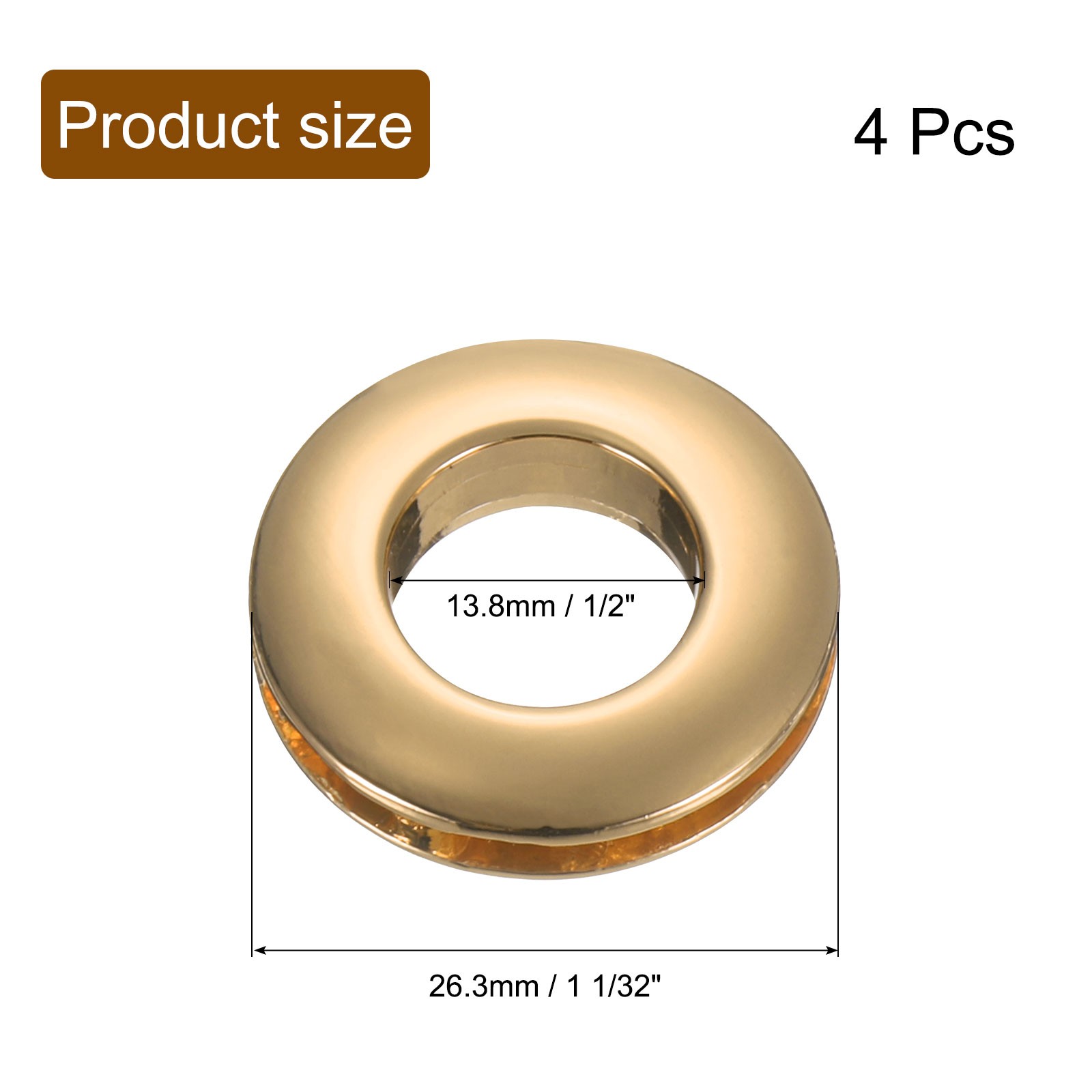 4 Piece Zinc Alloy Curtain Eyelets, 1/2″ (13.8mm), Gold