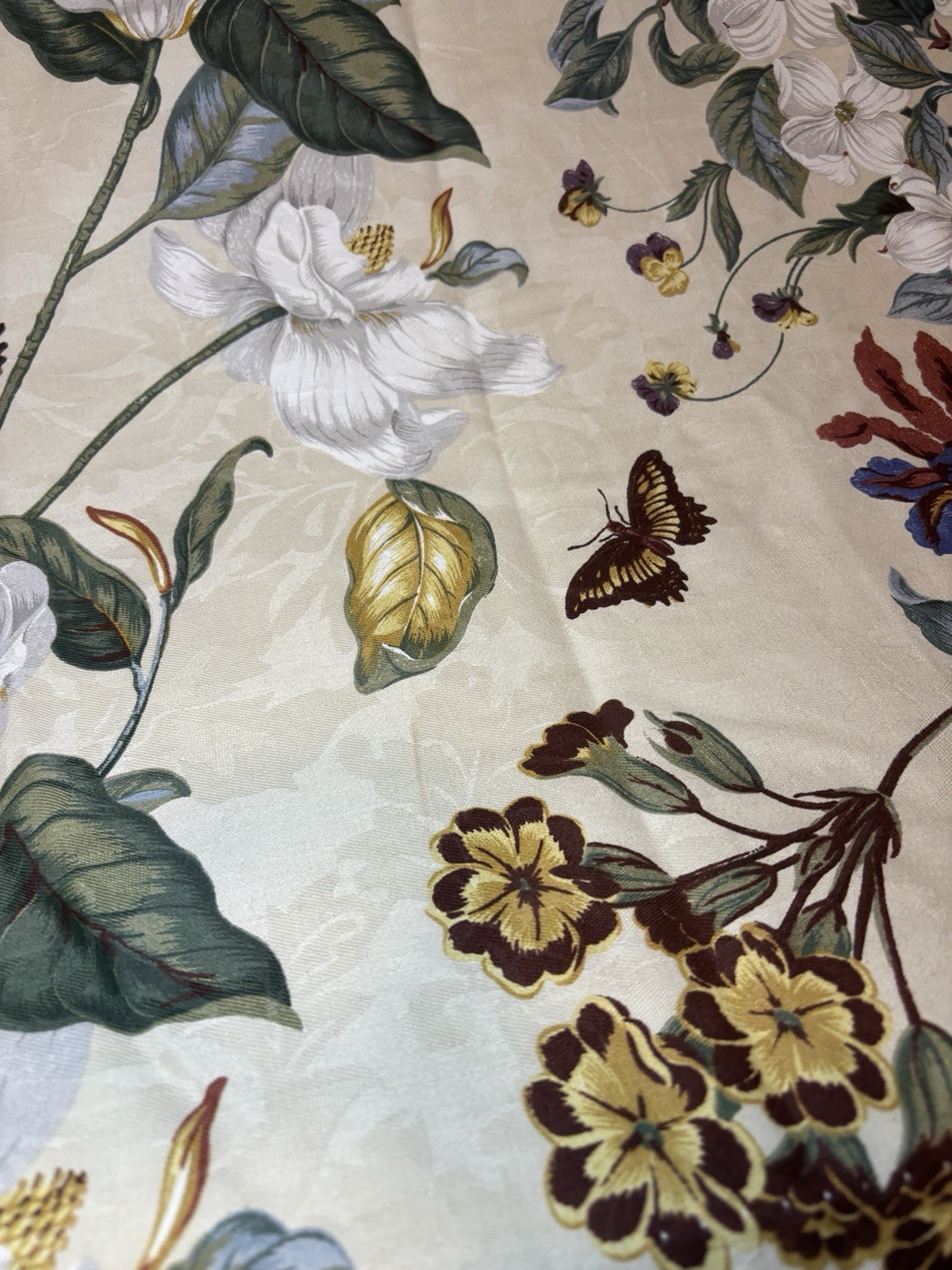 5 pcs Waverly Williamsburg Garden Magnolia Lined Curtain Panels Valance Tiebacks