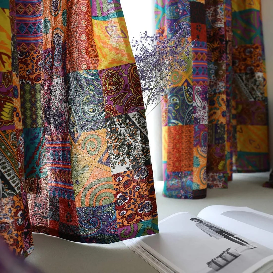 Cotton Linen Patchwork Colorful Vintage Bohemian Curtains 1 Panel, 55″ x 84″