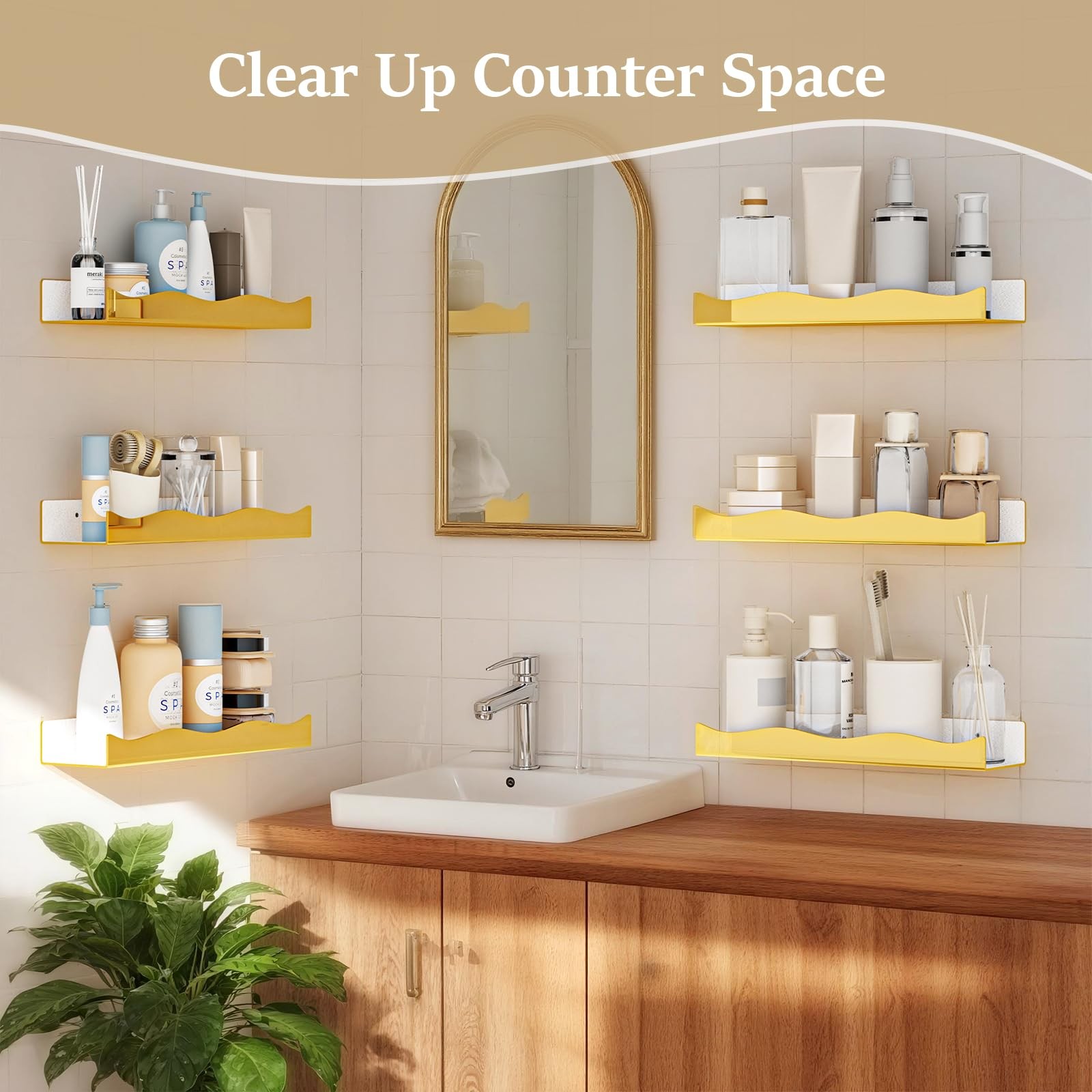 Gold Mirror Acrylic Wall Shelf 15 Inch Glam Floating Shelf for Wall Decor Pla…