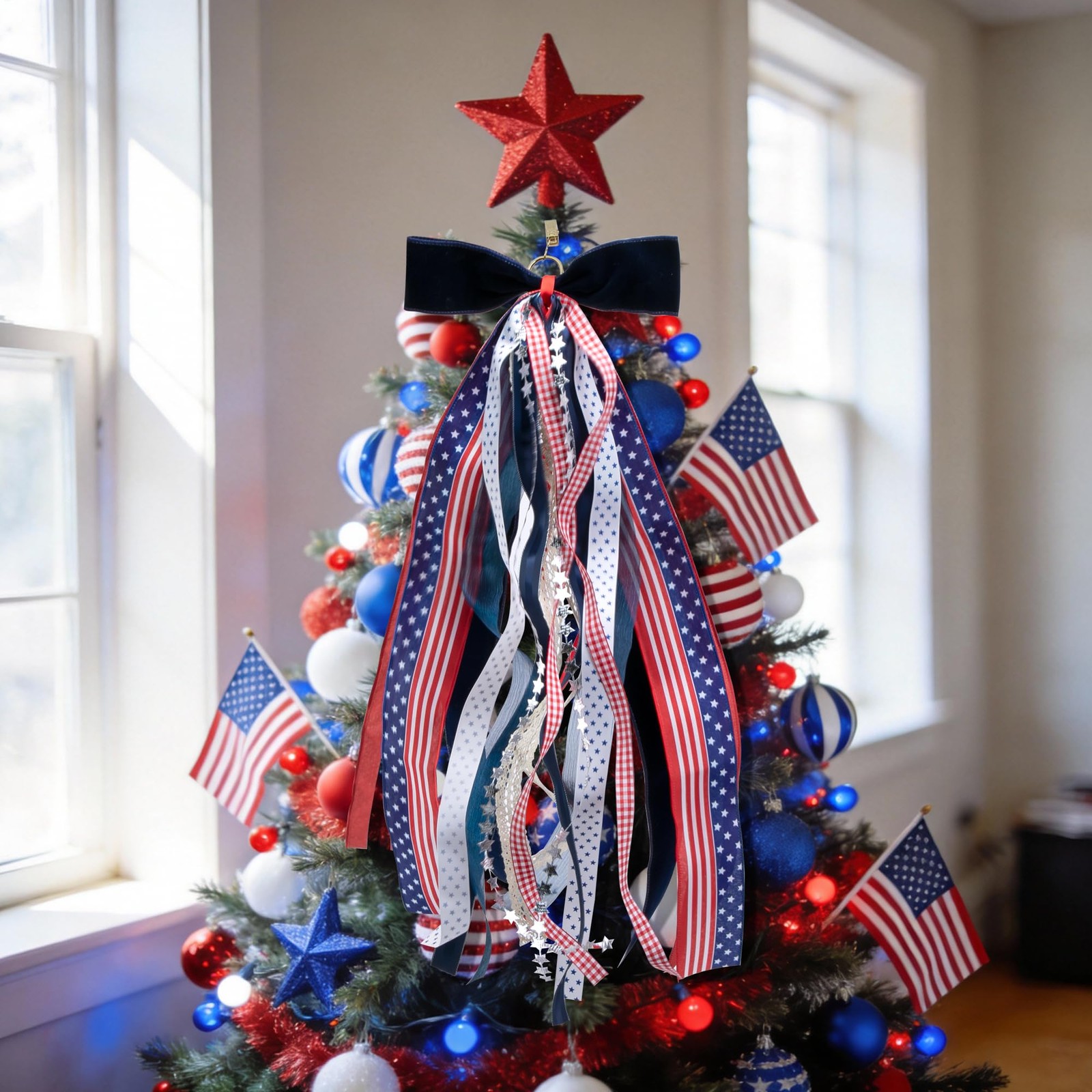 2 PCS Patriotic Assorted Ribbon Bow For Wreath 30×20 Inch Red White Blue