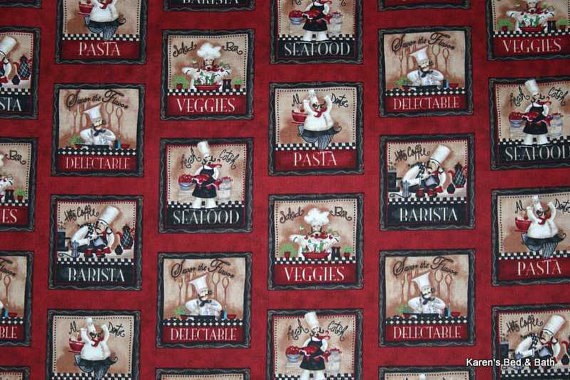 Italian Chef Valance Red Burgundy Bistro Kitchen Curtain – Pasta Cafe Restaurant