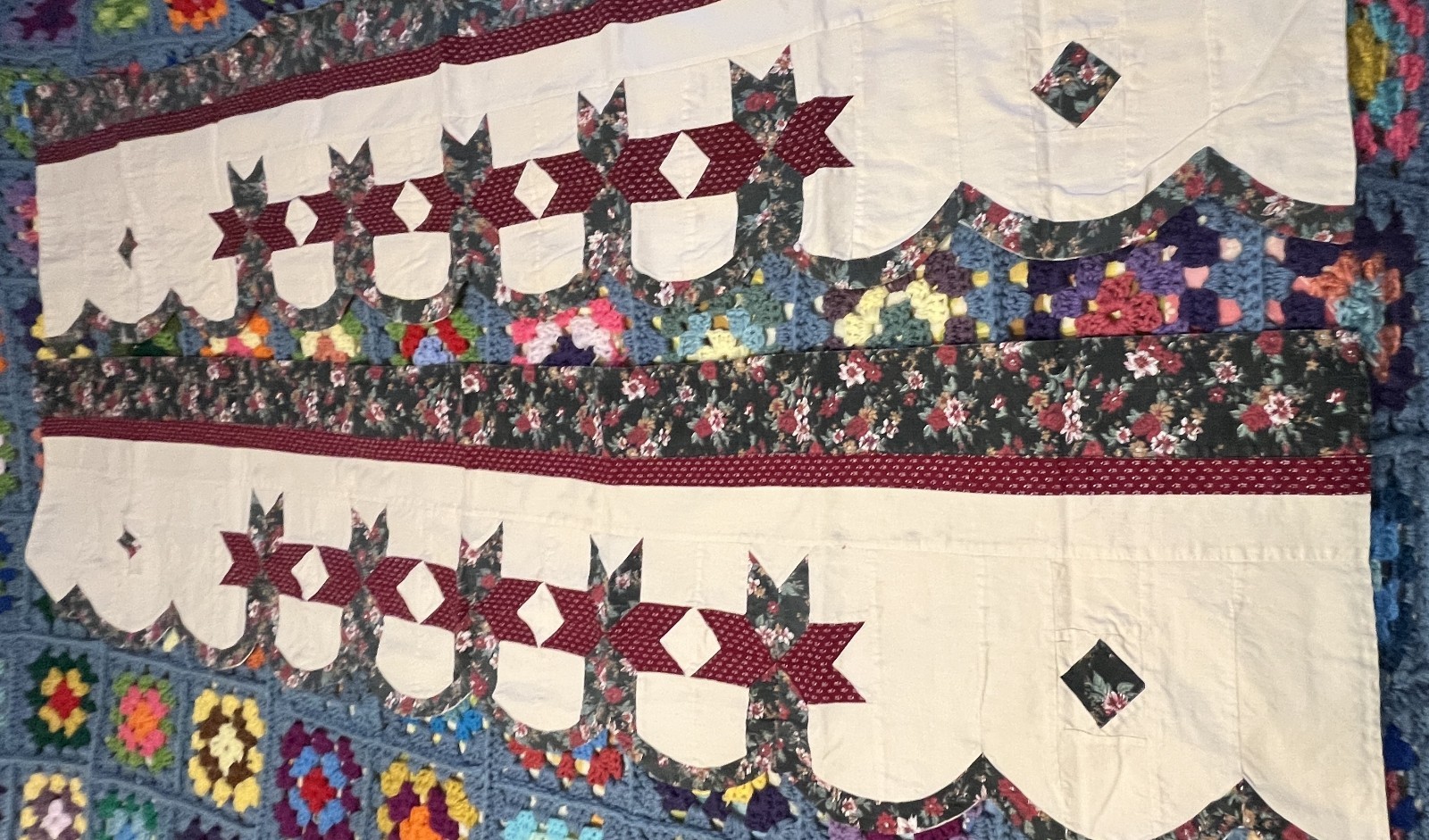 Valances (set of 2) Patchwork Floral Border Scalloped Hem 13.5×56
