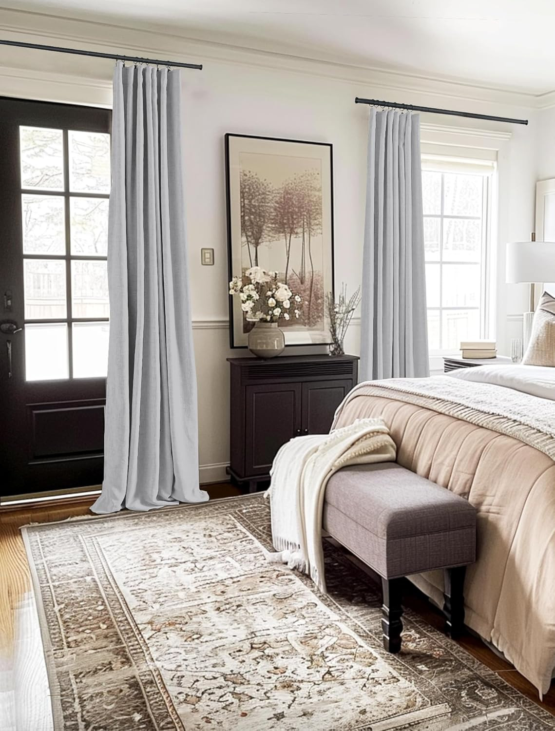 108″ Full Blackout Curtains Set, Thermal Insulated Faux Linen, Grey 2 Panels
