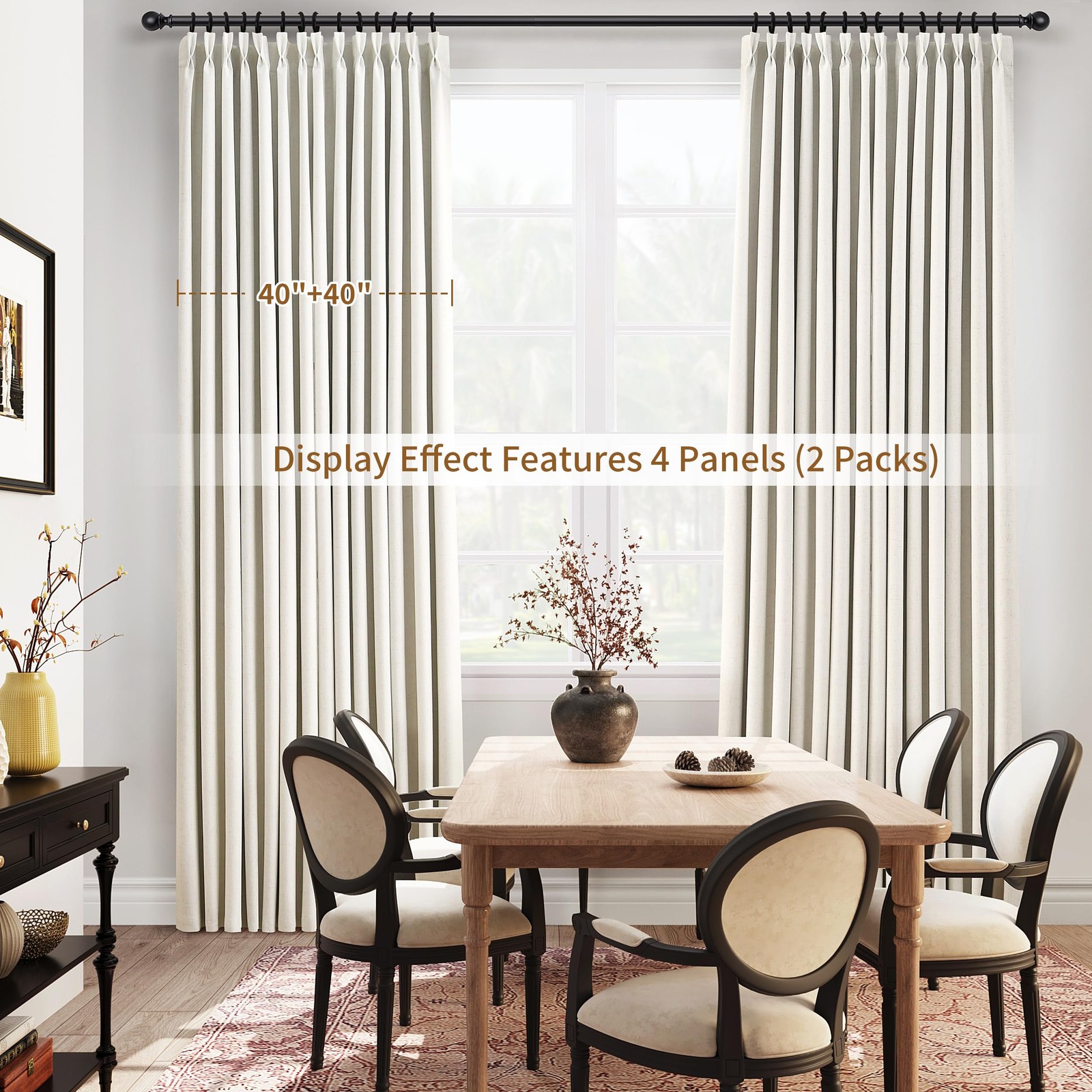 Joywell Pinch Pleat 100% Blackout Linen Curtains for Living Room 54 Inches Long