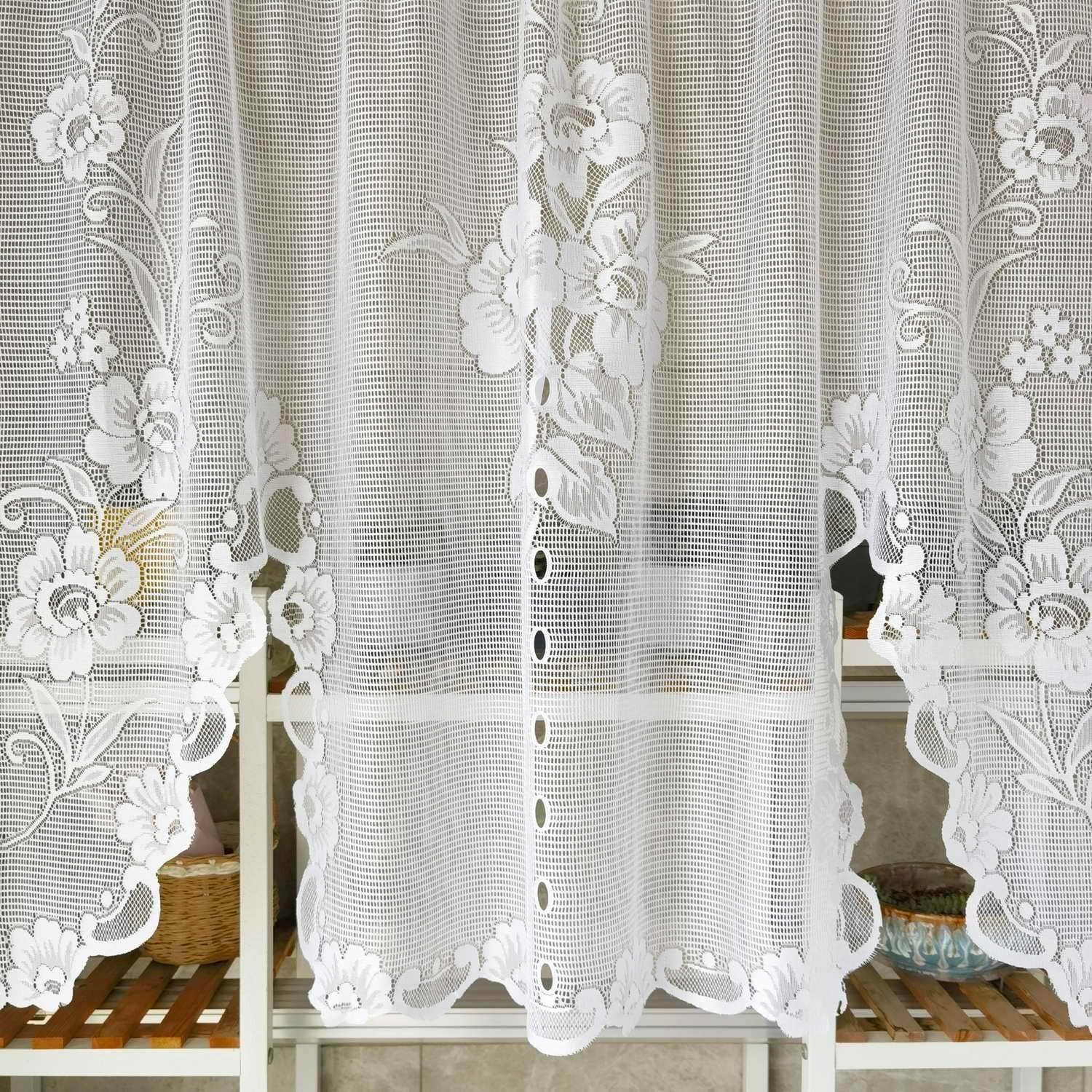 1 Panel Floral Embroidery Sheer Lace Curtain Valance Princess Style Embroidered