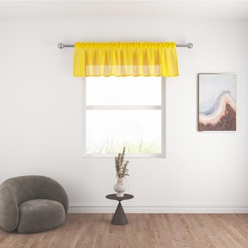 Valance 16 inches Long Sheer Curtain Toppers 52″W x 16″L (Pack of 1) Yellow