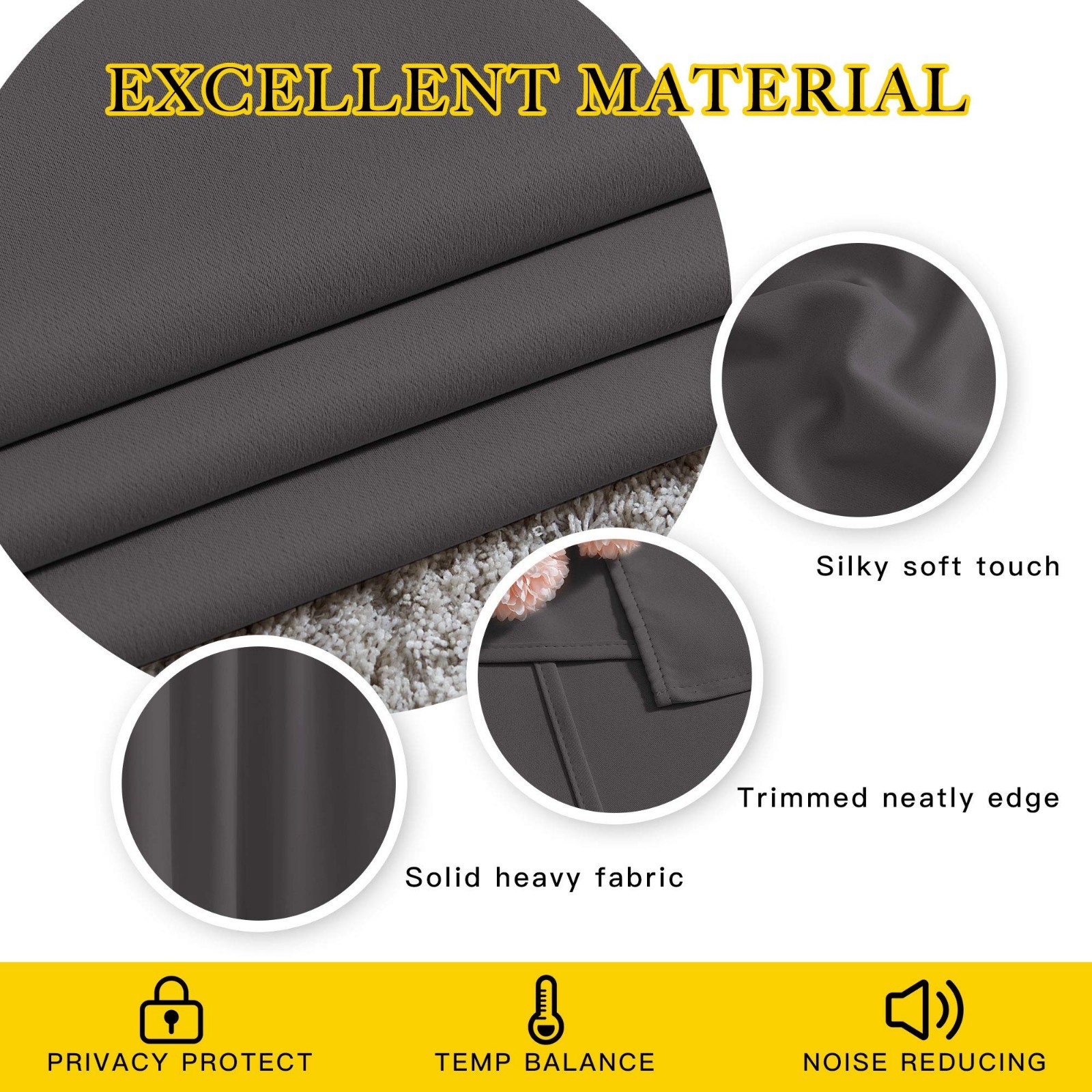 Blackout Thermal Curtains 72″ Grommet Noise Reducing Room Darkening Drapes – 2 P