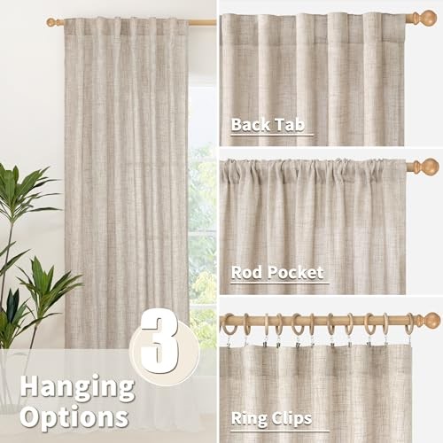 Linen Semi Sheer Curtains 72 Inch Length 2 52″W x 72″L (Pack of 2) Natural
