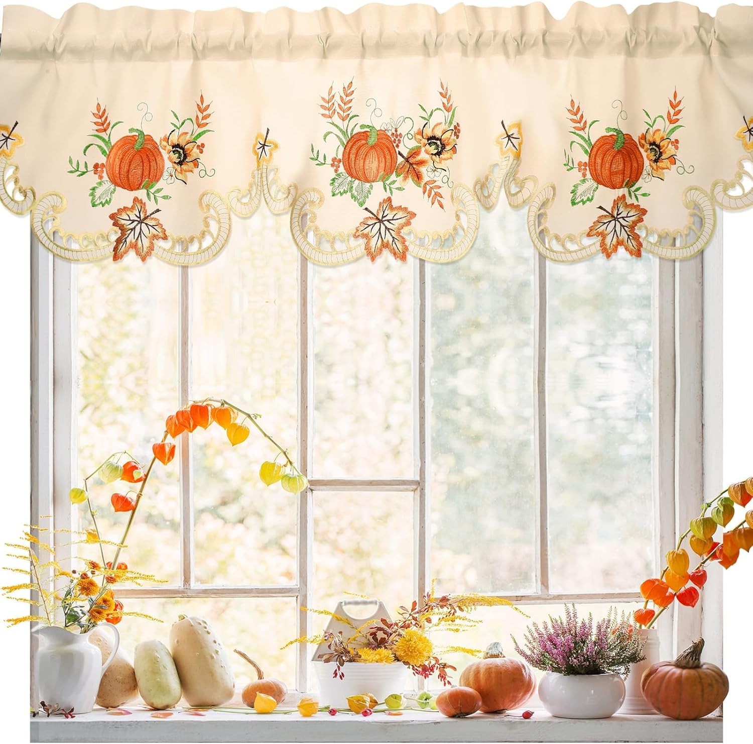 Kitchen Fall Curtains Valances 58 x 15 Inch Autumn Valance Embroidered NEW