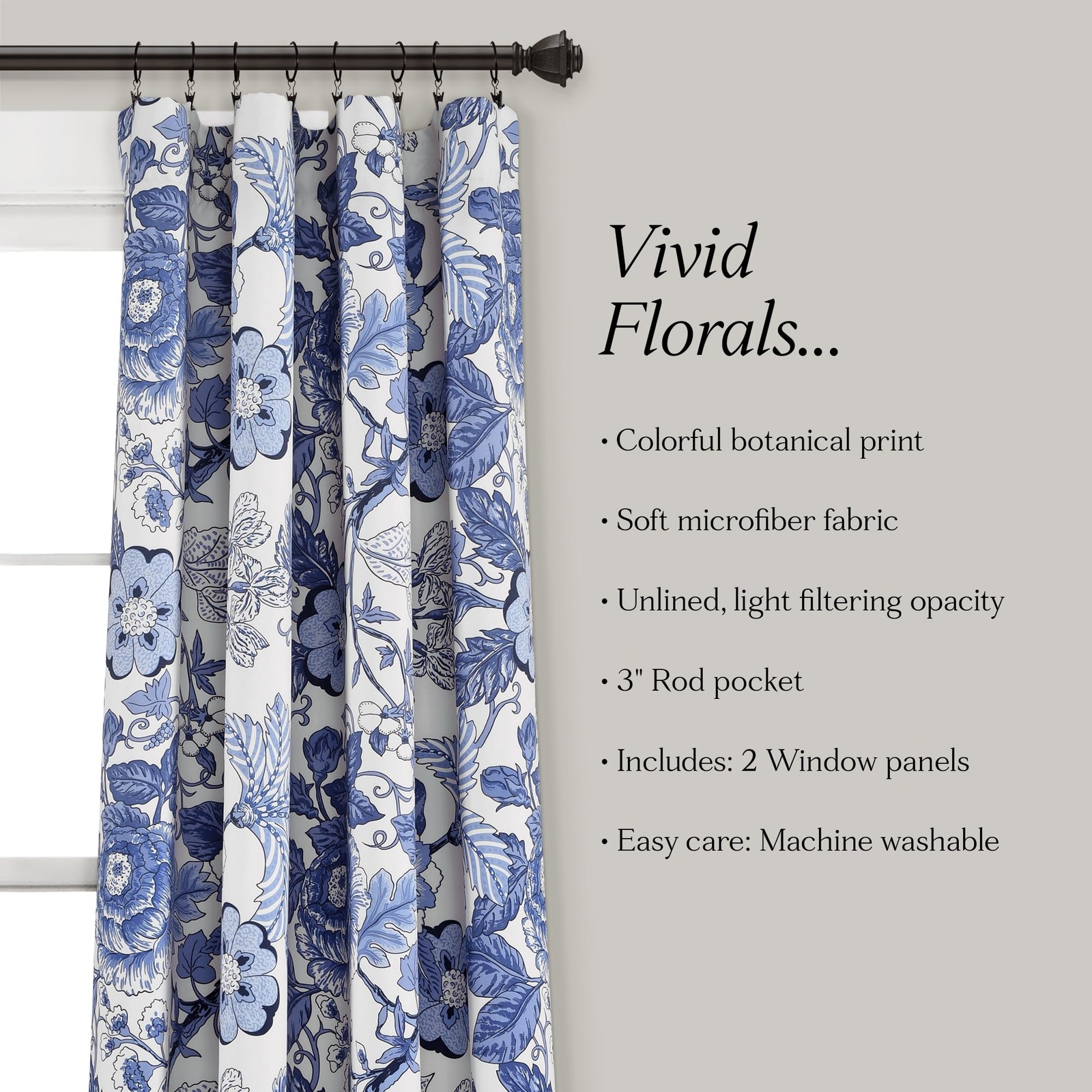 Lush Decor Sydney Light Filtering Window Curtain Panels, Pair, 52″ W x 84″ L, N