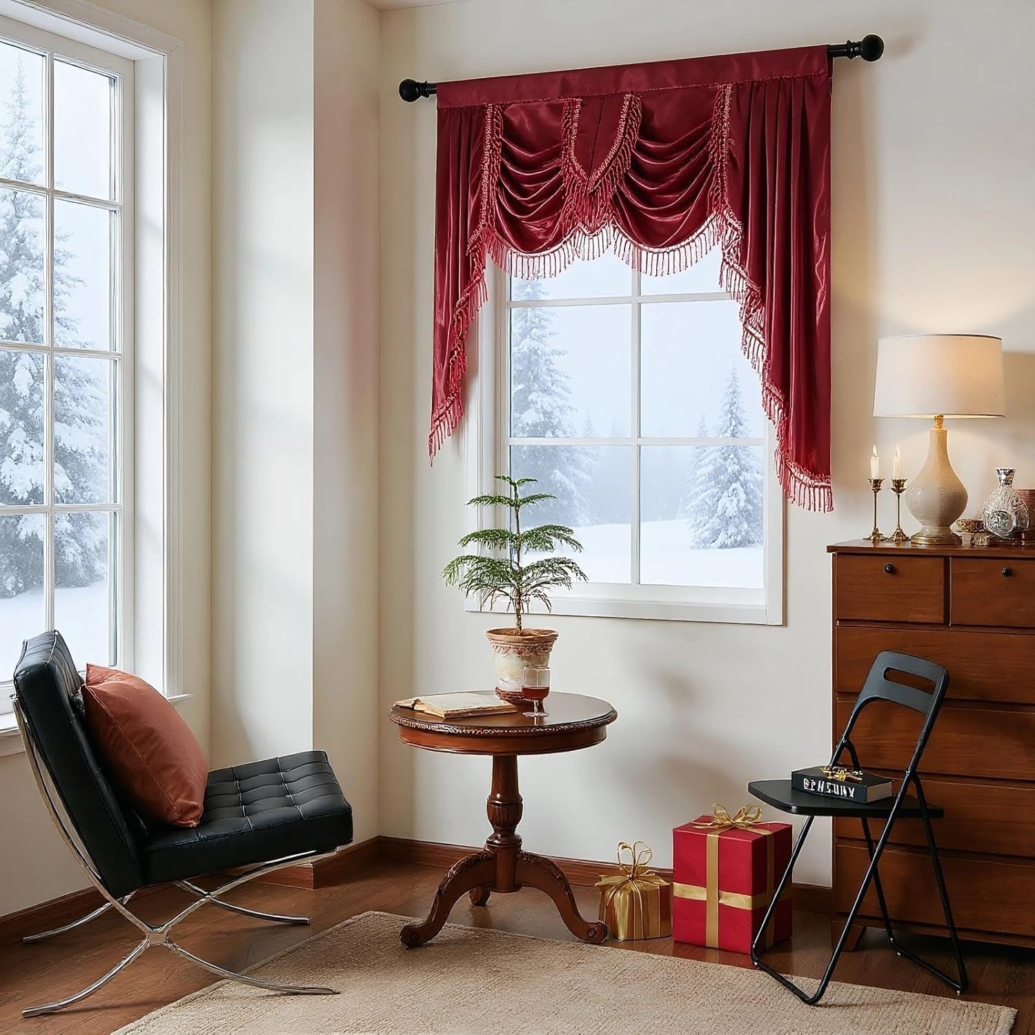Soft Satin Swag Valance Curtains, Waterfall Valance with Tassles for Bedroom …