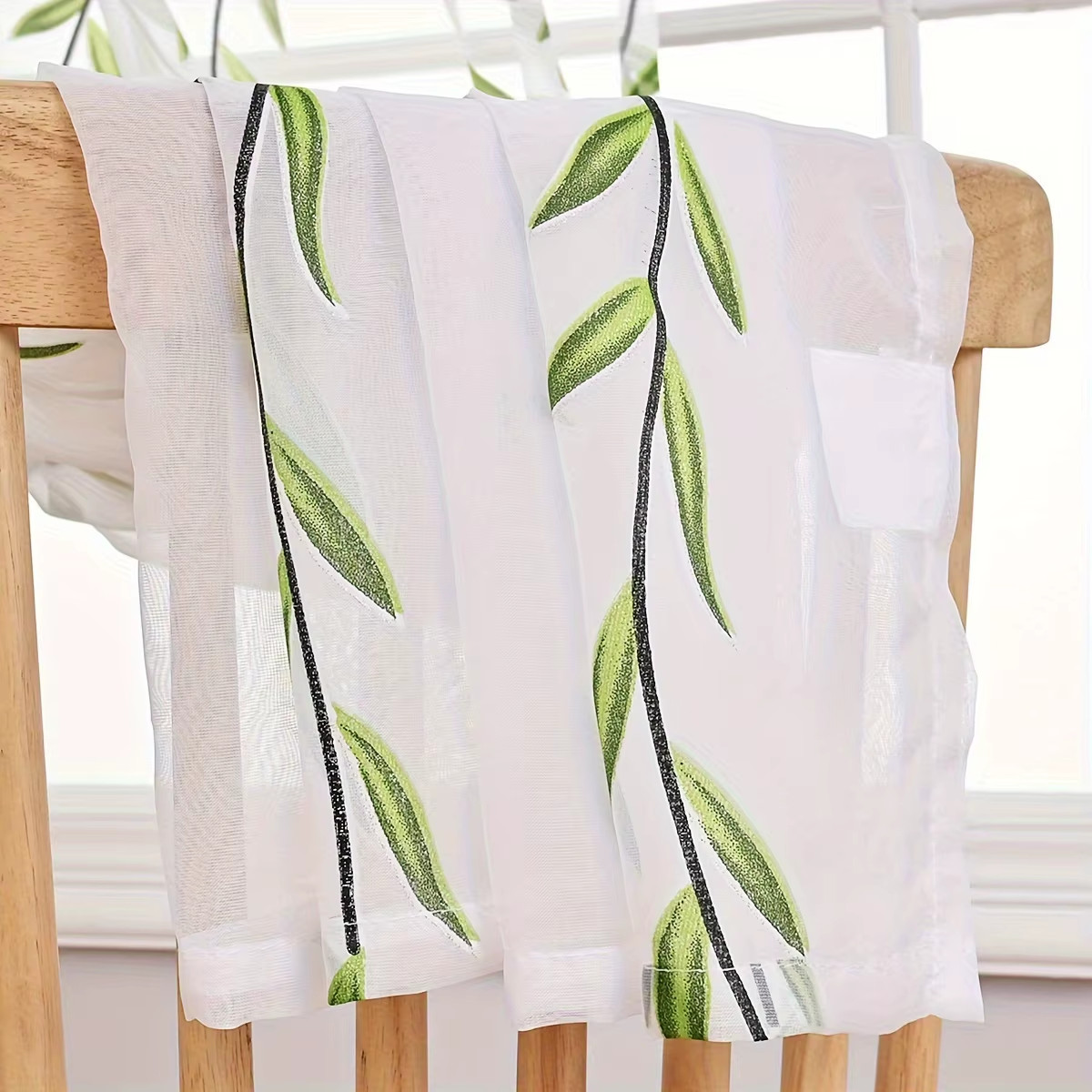 2pcs Contemporary UV-Protective Polyester Sheer Curtains with Willow Print – Rod