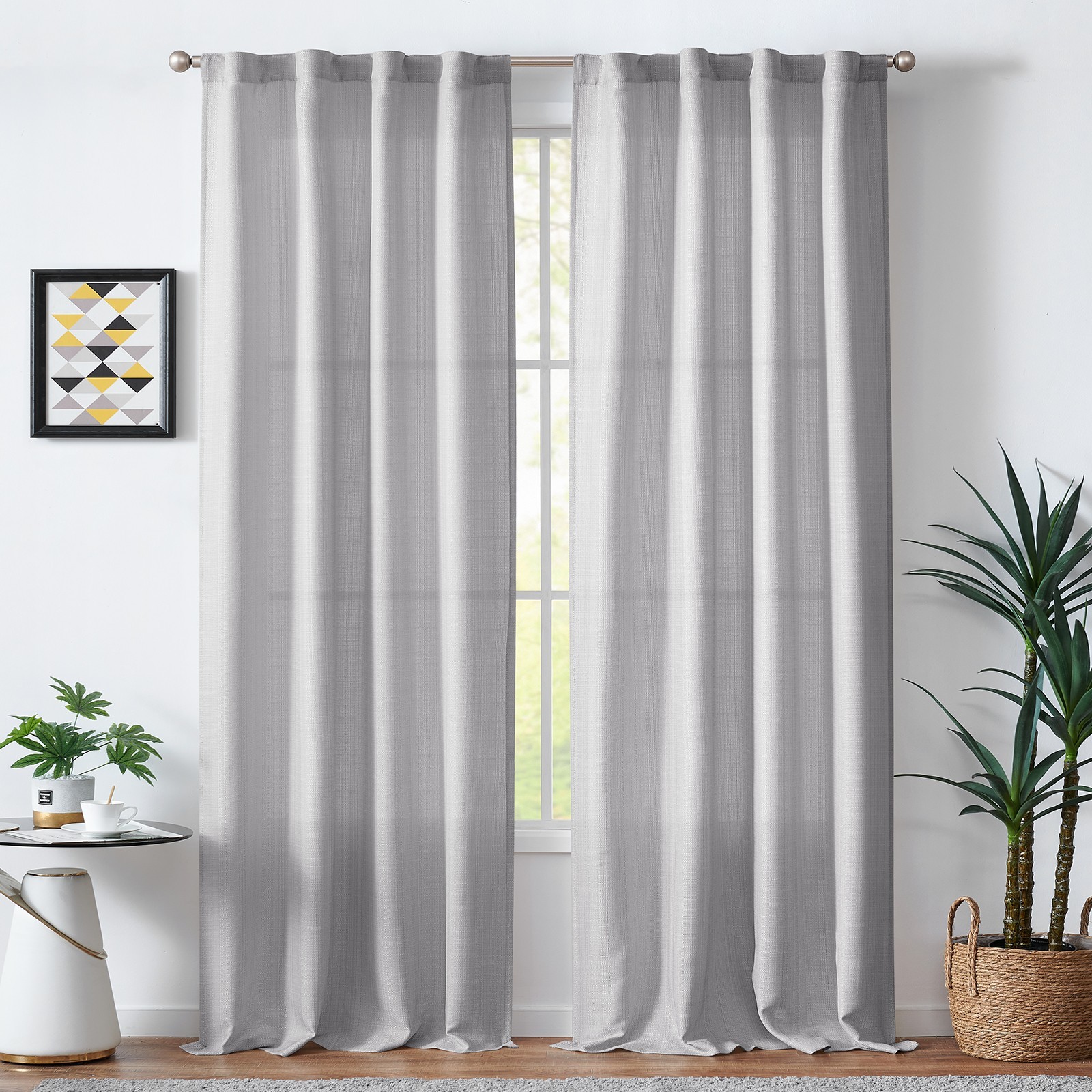 84 » Long Linen Textured Curtains Living Room 2 Panels Back Tab Light Filtering
