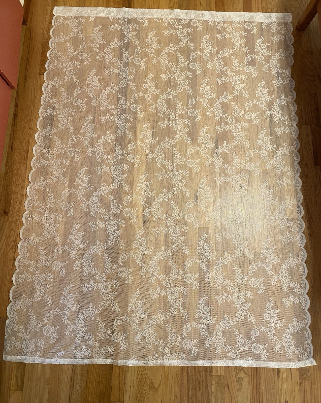 Vintage Lace Sheer Curtain Panel White Floral Scalloped Edge Rod Pocket 58.5×78