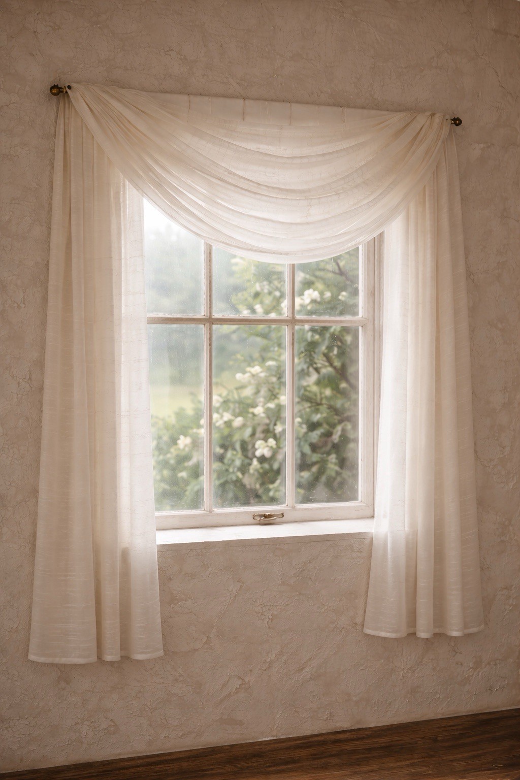 New Charlie Ivory Sheer Window Scarf 52” x 216” Farmhouse Cottage Decor NWT