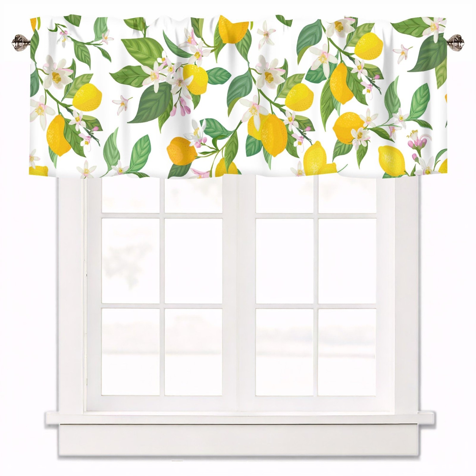 Floral Curtain Valances for Windows, Kitchen 42″W x 12″L (Pack of 1) Lemon