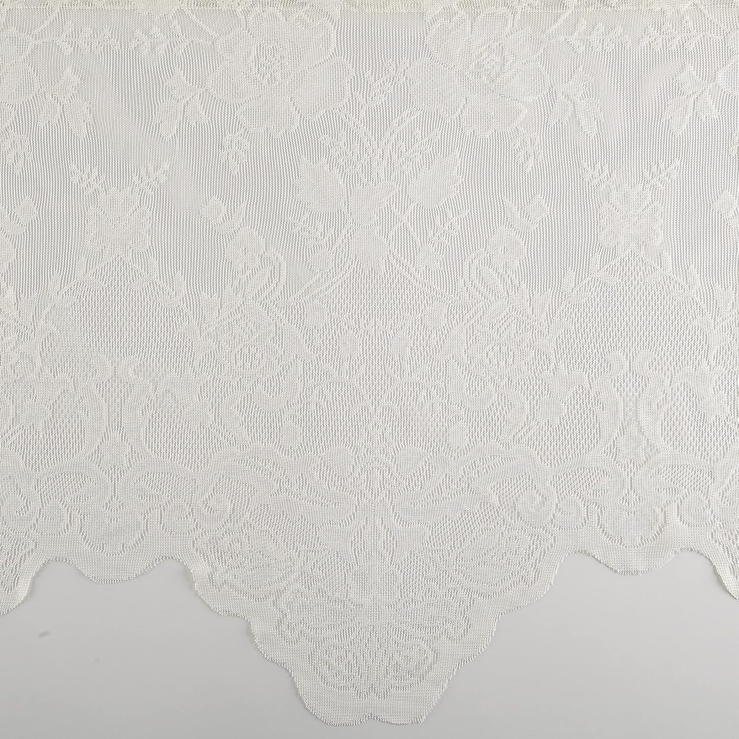 Alison Floral Lace Sheer Rod Pocket Kitchen Curtain Tier Pair, 58″ x 36″, Ivory