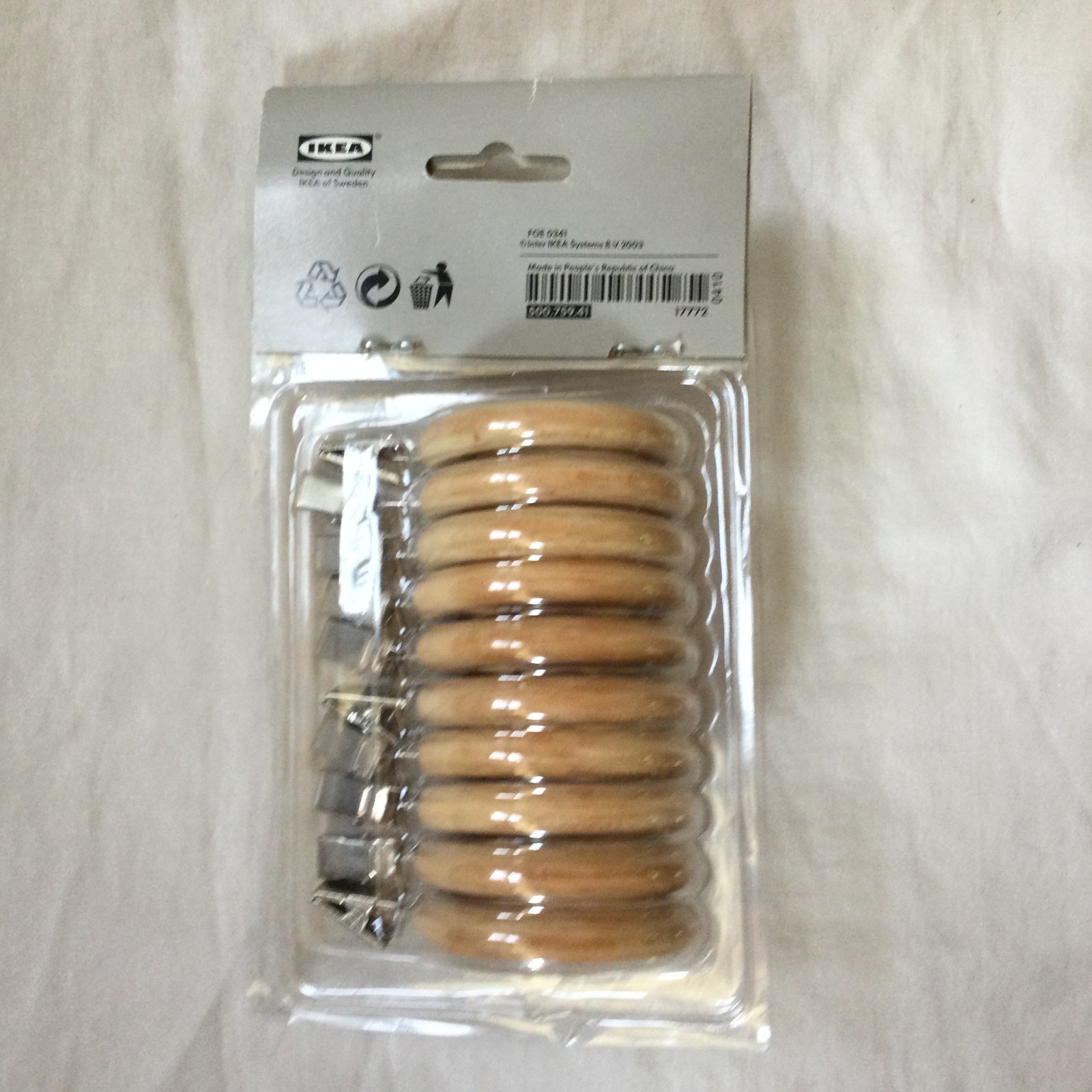 NEW IKEA DECI Wood Curtain Rod Rings With Metal Clips 500.759.41 Pack of 10