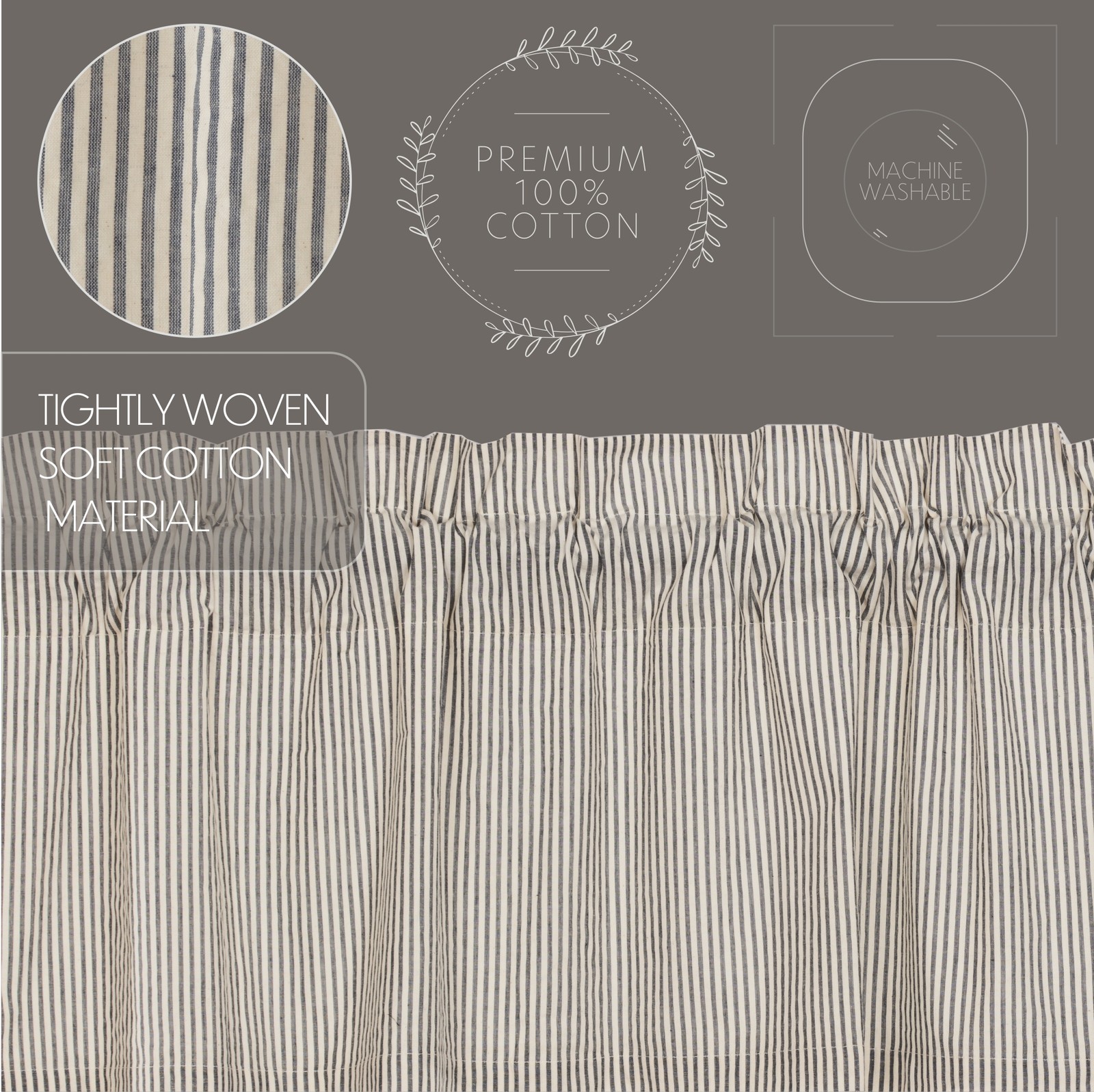 Farmhouse 63″x36″ Seersucker Blue Ticking Stripe Pair Window Curtains VHC Brands