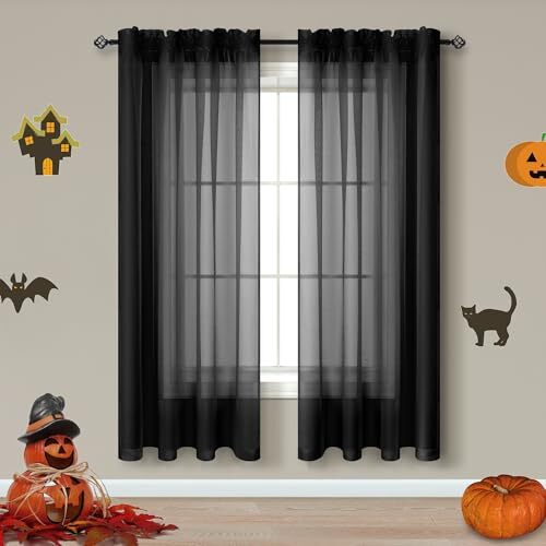 Sheer Curtains 63 Inch Length for Bedroom 2 Panels Set Rod Pocket 52×63 Black