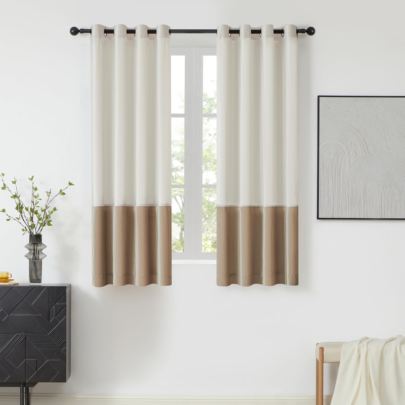 Bulbul Color Block Velvet Curtains 63 Inch Cream Ivory Champagne Elegant Modern