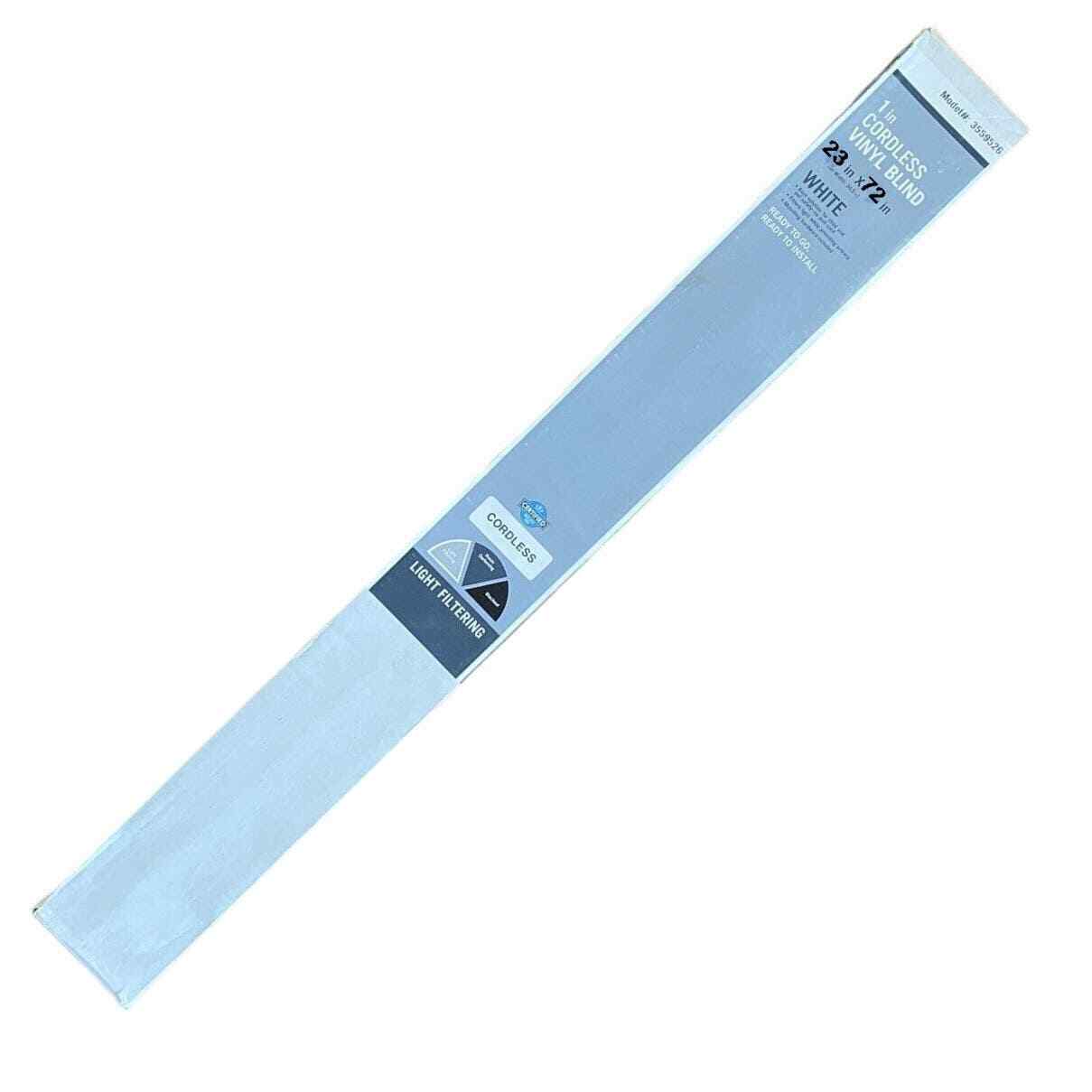 23 in. W x 72 in. L White Cordless Light Filtering Vinyl Mini Blind w/ 1″ Slats