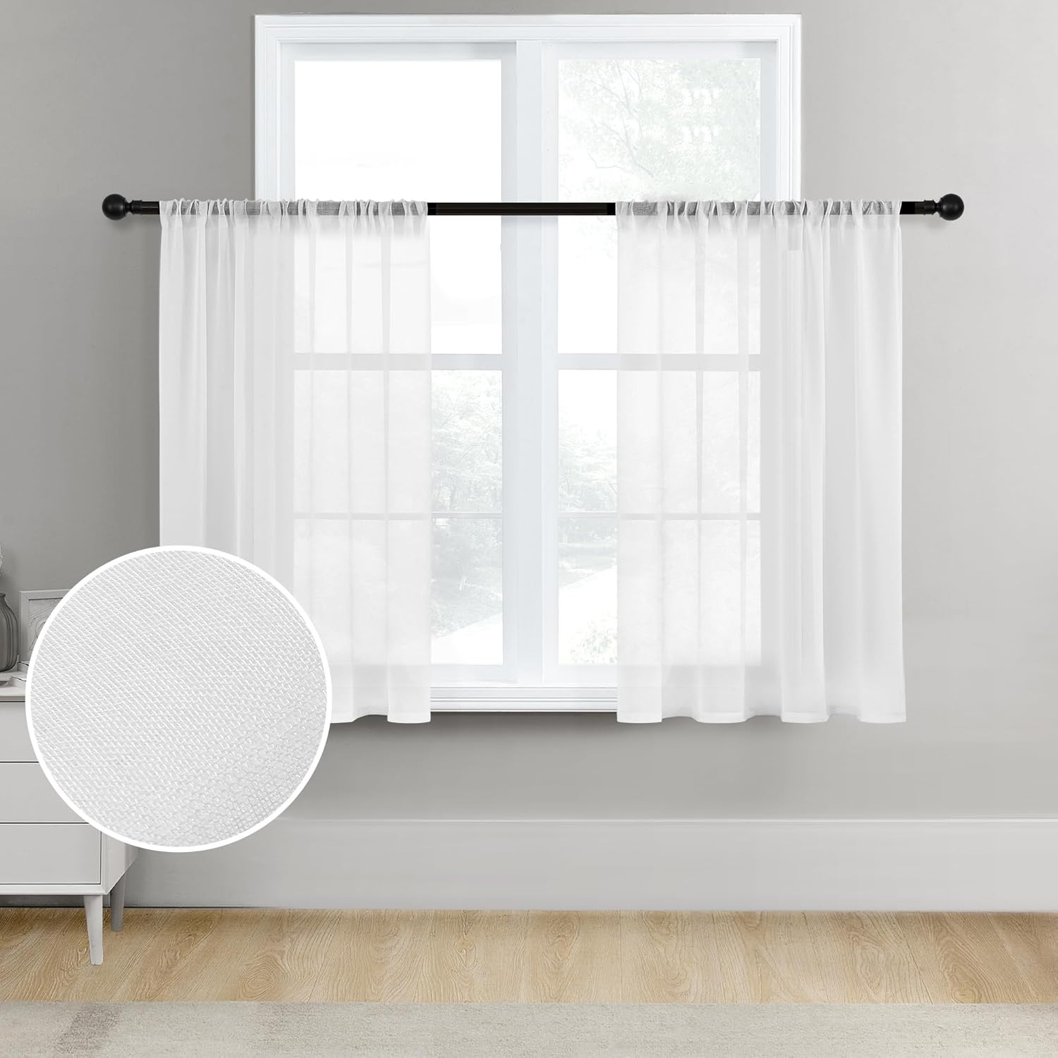 White Sheer Kitchen Curtains 36 Inch Length Short Kitchen Tiers Light