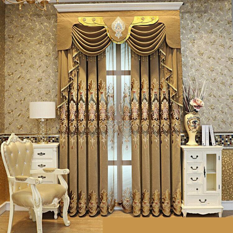 American chenille luxury embroidered coffee gold cloth curtain valance C964