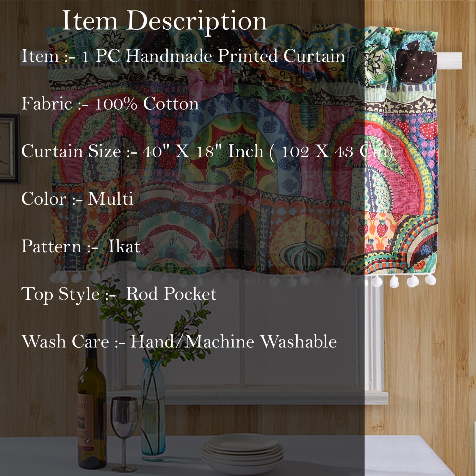 Floral Printed Valance Kitchen Bathroom Half Short Window Curtains Cafe 18″