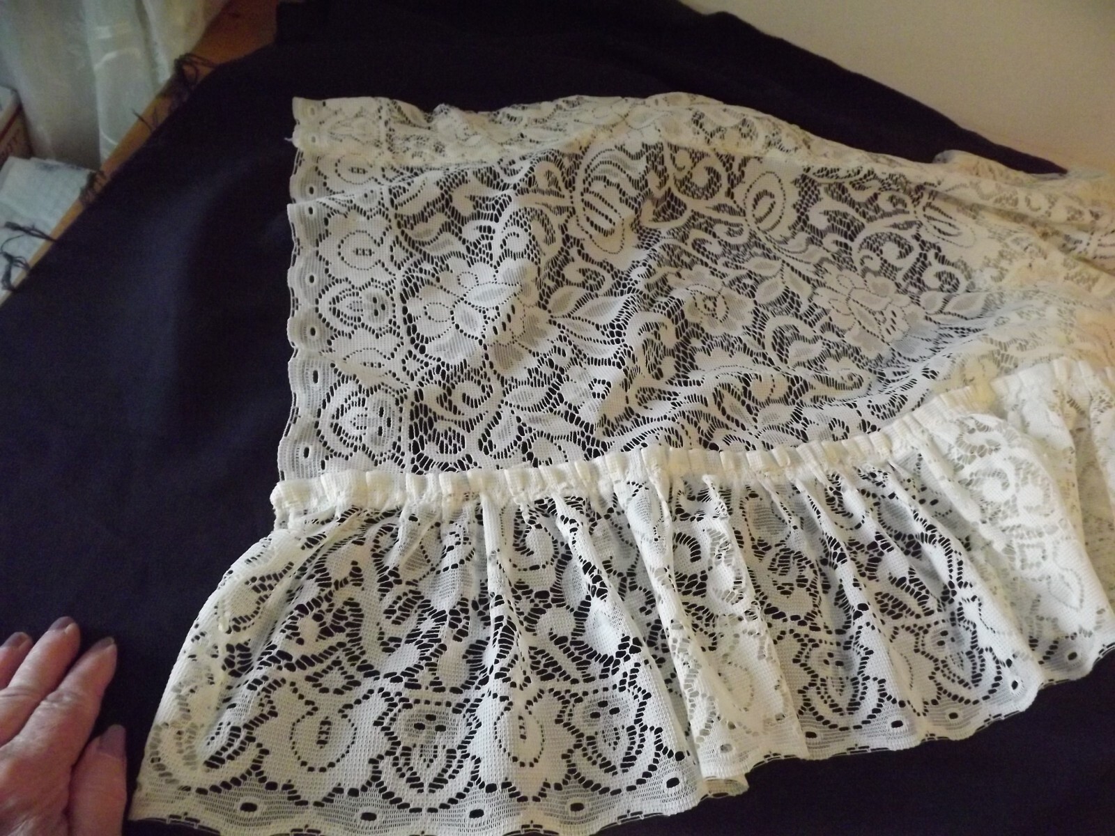 IVORY ruffled lace VALANCE 60″W x 23″ FLORAL cream