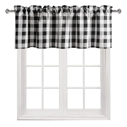 Buffalo Plaid Curtains Valances for 60″W x 18″L (Pack of 1) Black and White