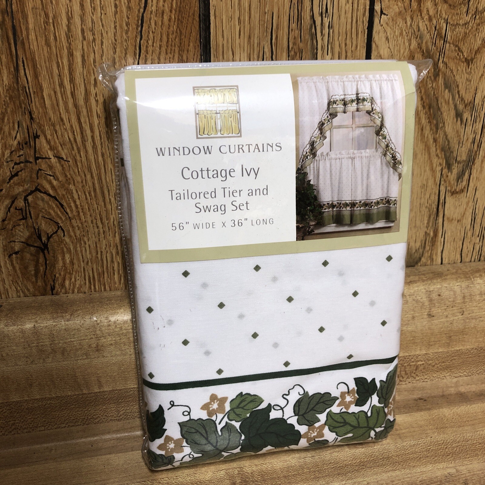 CHF Window Curtains Cottage Ivy Tailored Tier And Swag Set 56” x 36” Long New