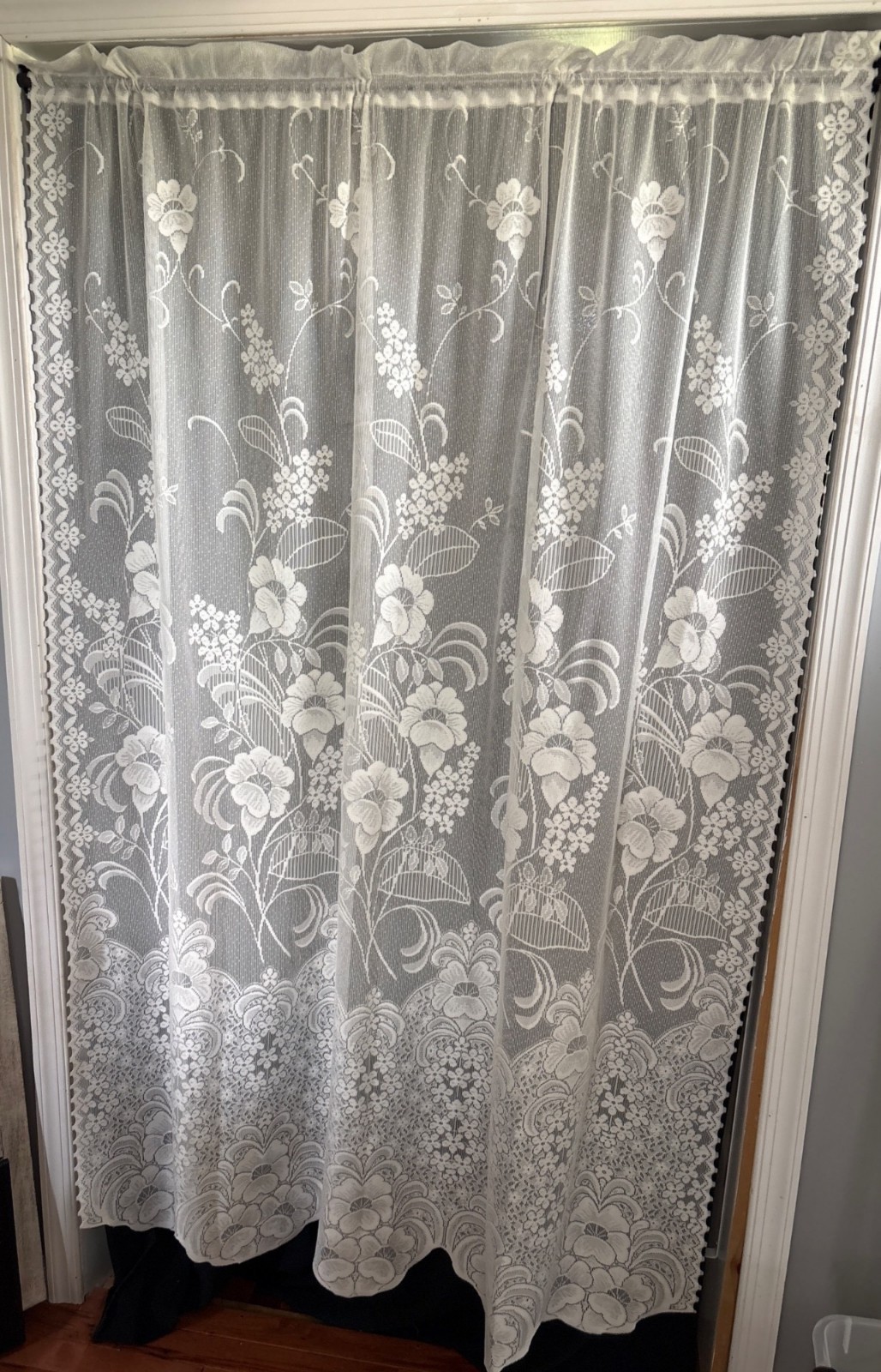 Sheer Floral Lace Curtain Panel 56″ W x 70″ L Cream Elegant Vintage Window Dress