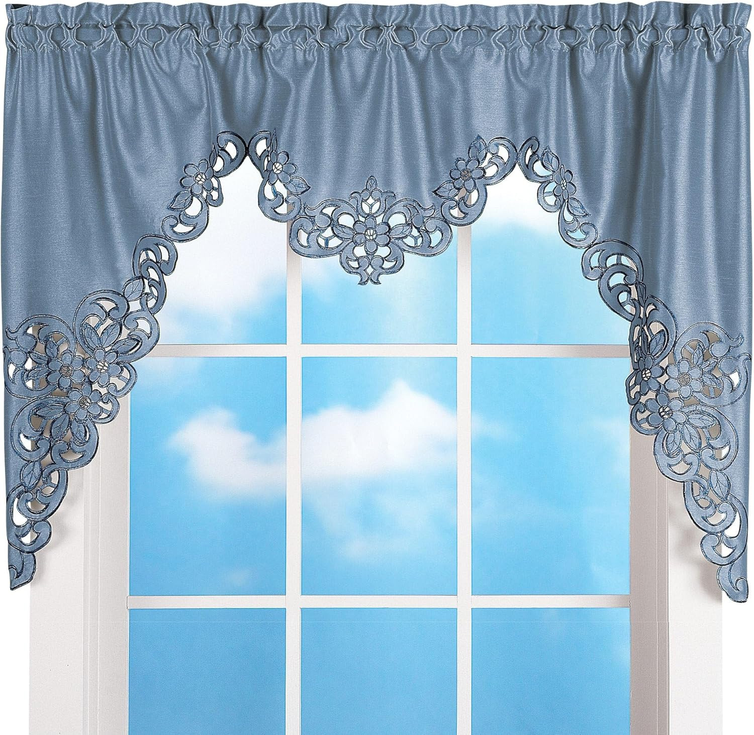 Collections Etc Elegant Cut Out and Embroidered Scroll Window Valance with Rod P
