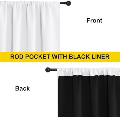 100% Blackout Curtain Panels, Rod Pocket Window Curtains with Black Liner for Nu