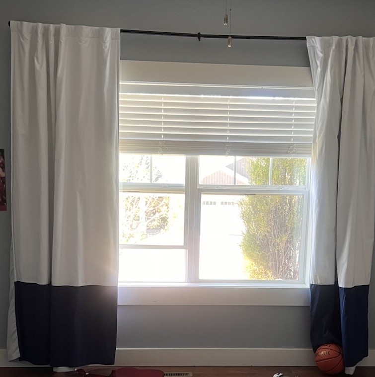 Pottery Barn Teen White Navy Bottom Blackout Curtain 52” X 96″ 2 Panels