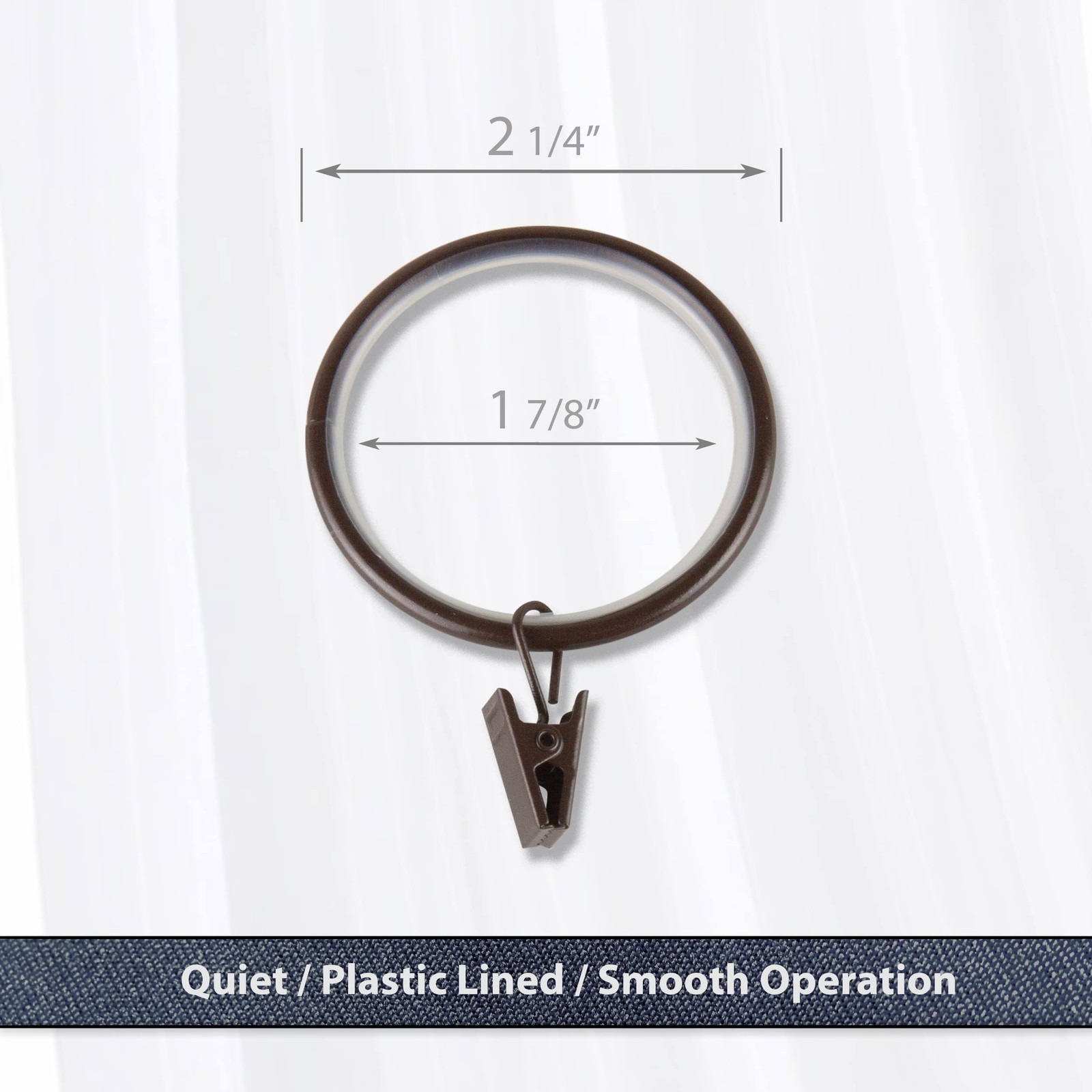 1-7/8 inch Noise-Canceling Curtain Rings w/Clip (Set of 10) – Cocoa
