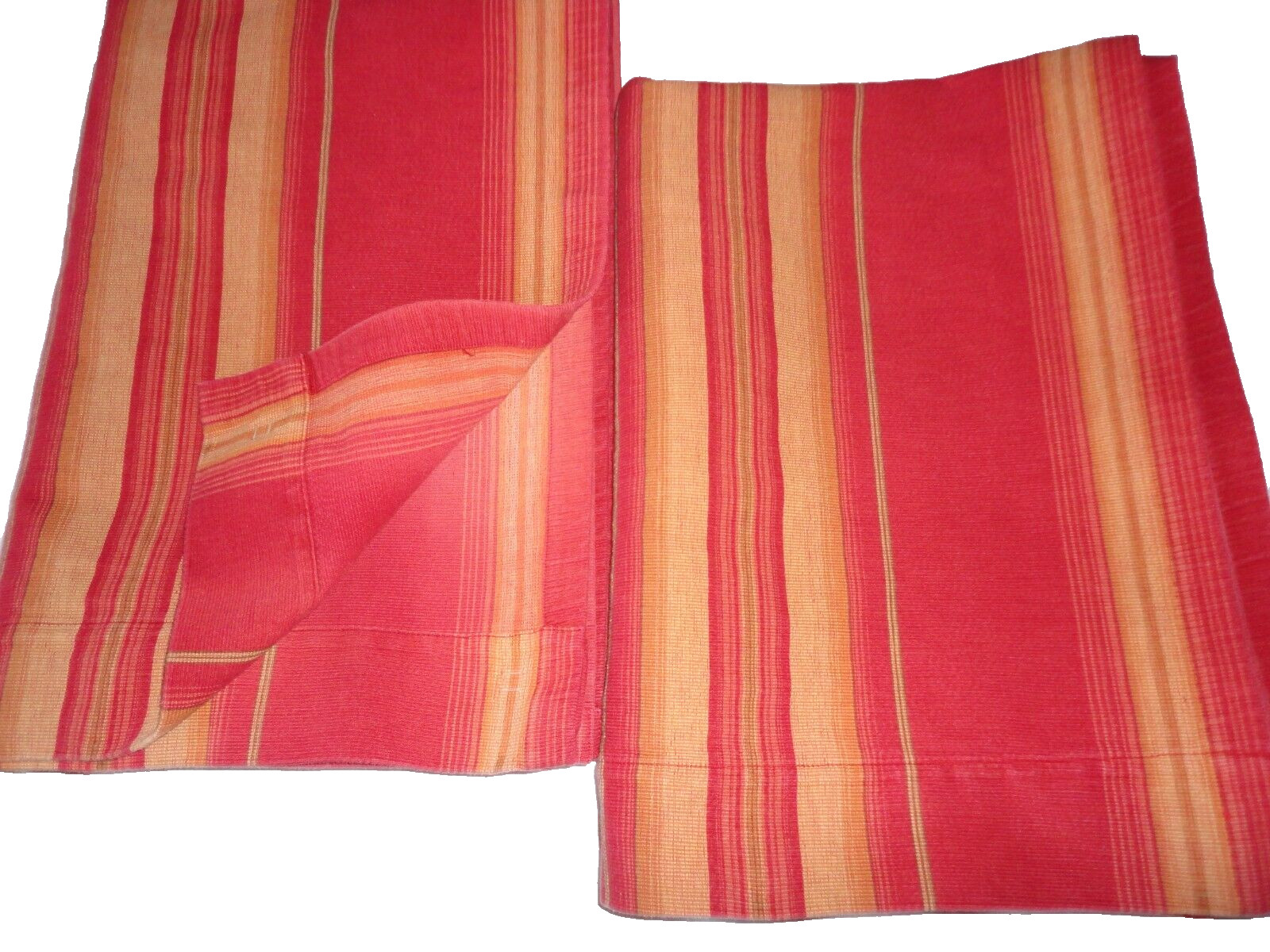 POTTERY BARN HARRISON RED GOLD RUST STRIPE (2) DRAPERY CURTAIN PANELS 54X84&83.5