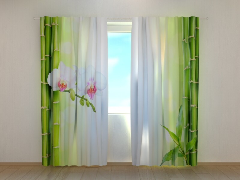 White Orchid with Fresh Bamboo Curtain & Blind – Custom Size, Perfect Fit