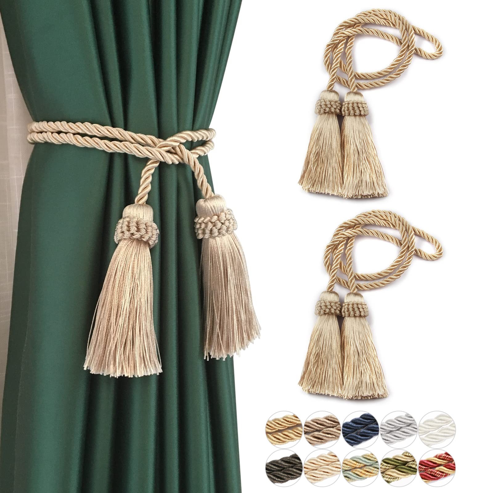 Curtain Tiebacks Handmade Decorative Curtain Holdbacks Rope with Tassel (Beig…