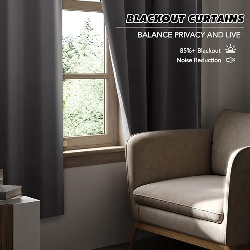 Gray Short Blackout Curtains 45 inch Length, 52″W x 45″L (Pack of 2) Grey