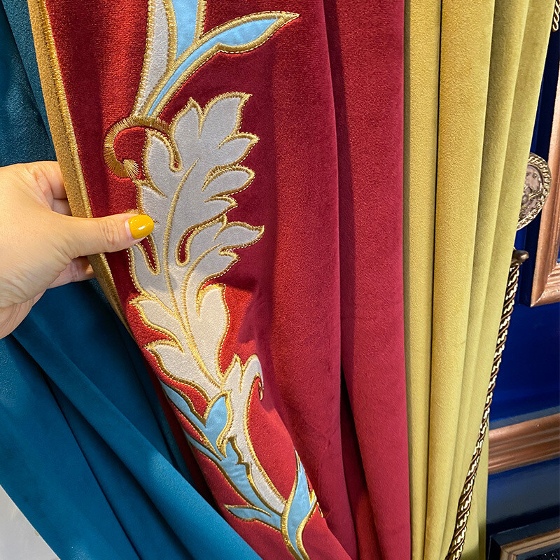 Custom luxury French high-end velvet blue red cloth curtain valance drape C1043