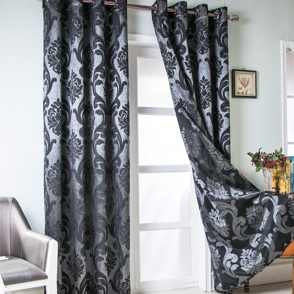 Black Damask Curtains for Living Room, Gothic Style Patterned Bedroom V…