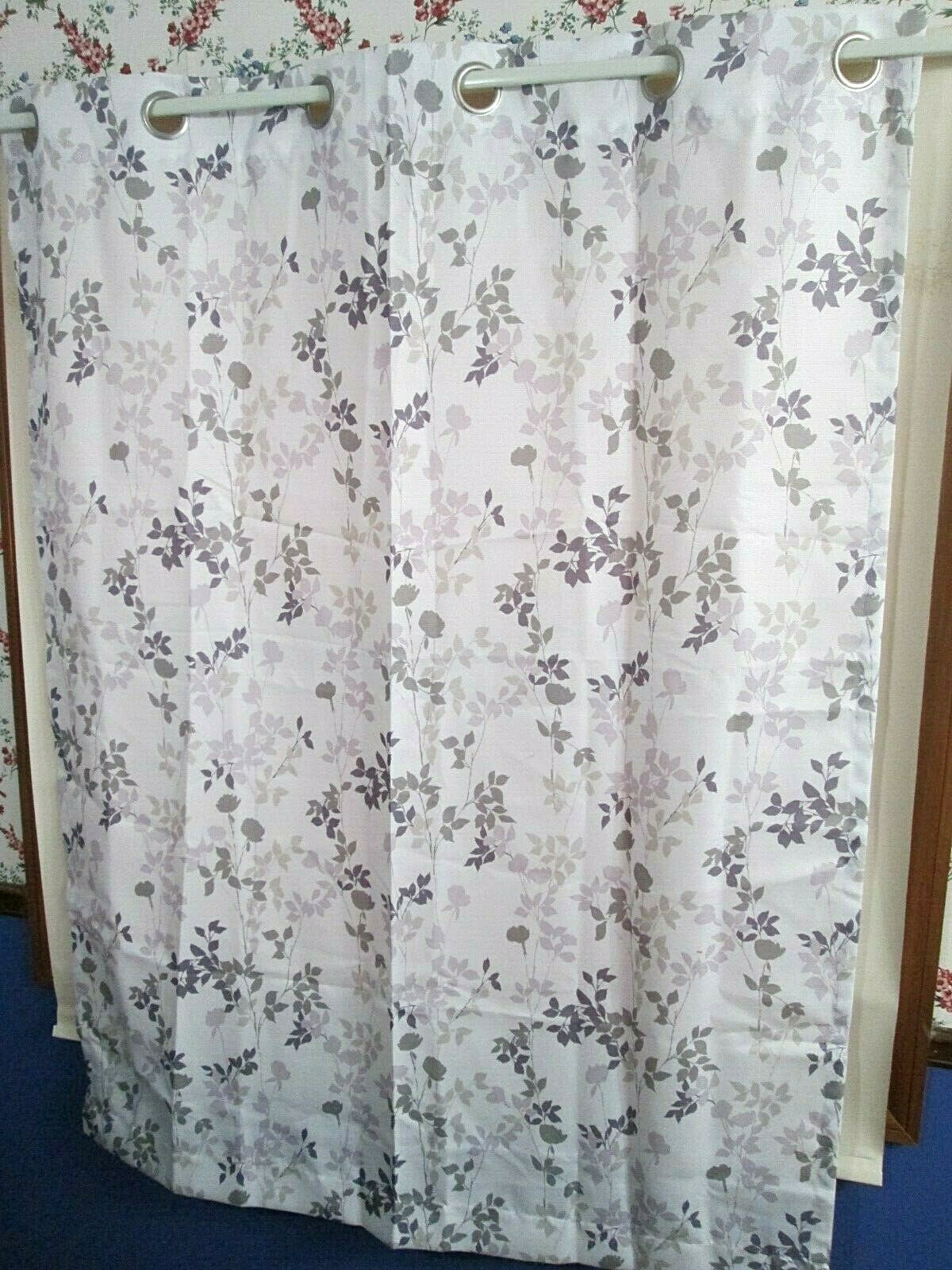 W 48″ x L 63″ White with Tan, Beige and Purple Leaves Grommet Curtain Panel