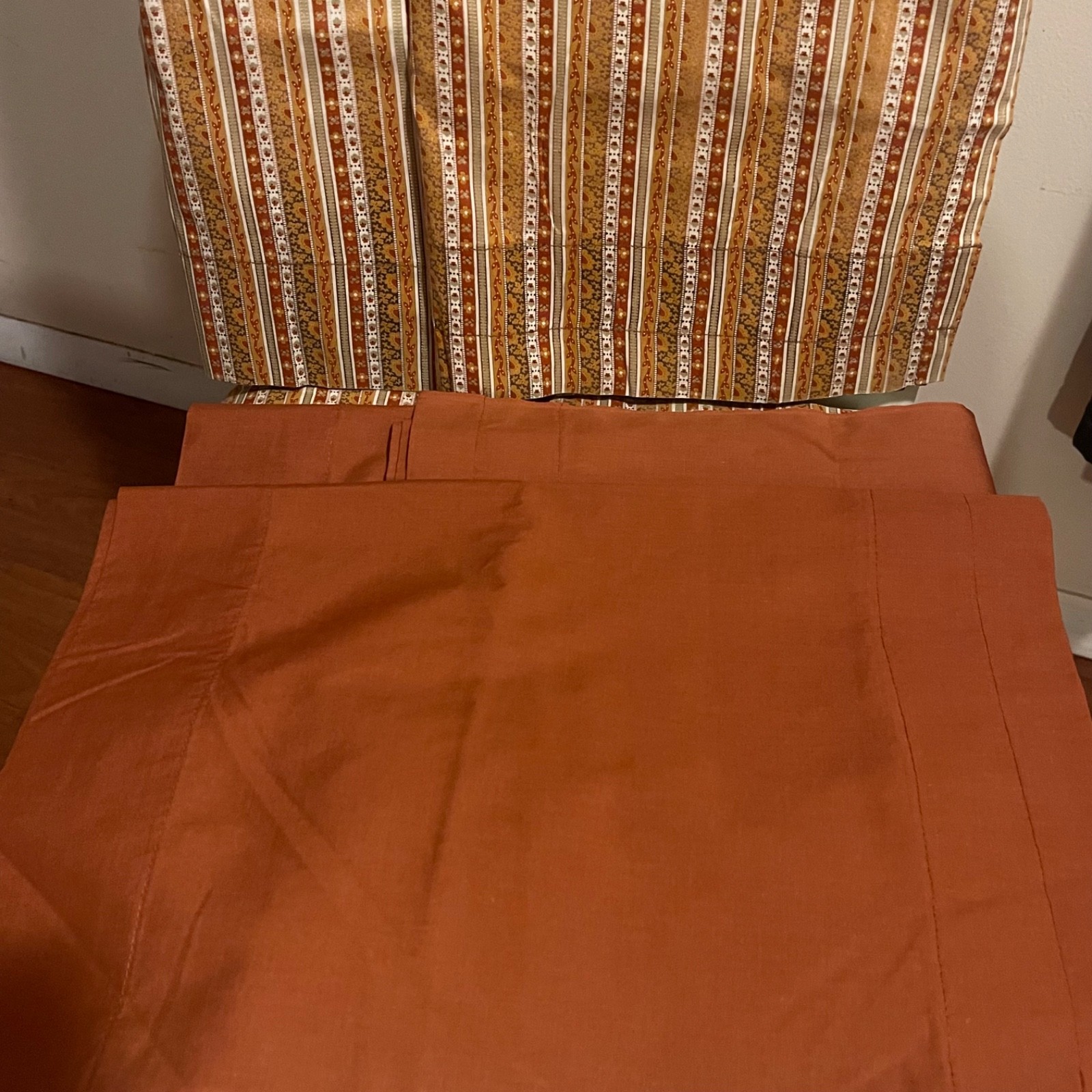 Cranston Granny’s Trunk Block Striped Orange Curtains & Valance 2 Sets