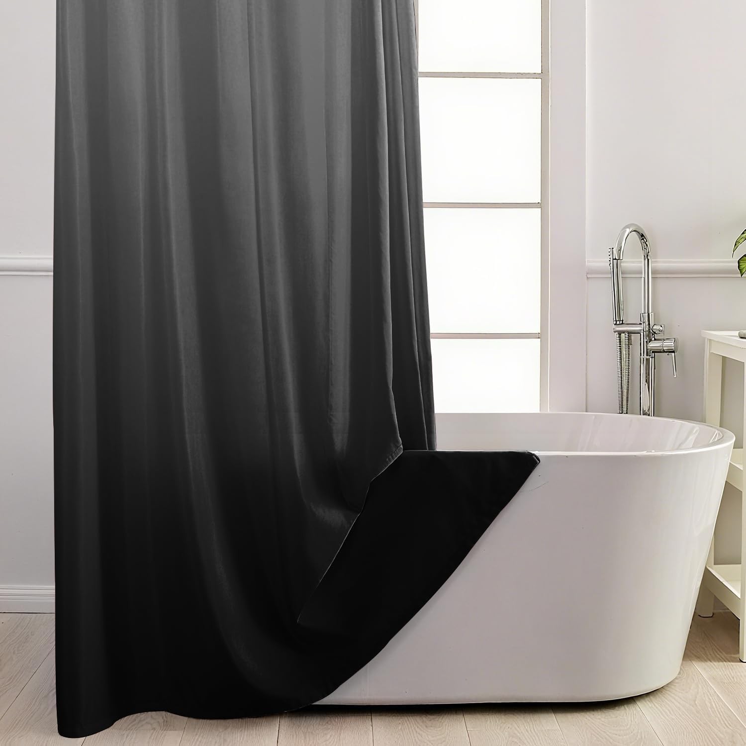 No Hook Shower Curtain with Snap in Liner, Black and White Shower Curtains and