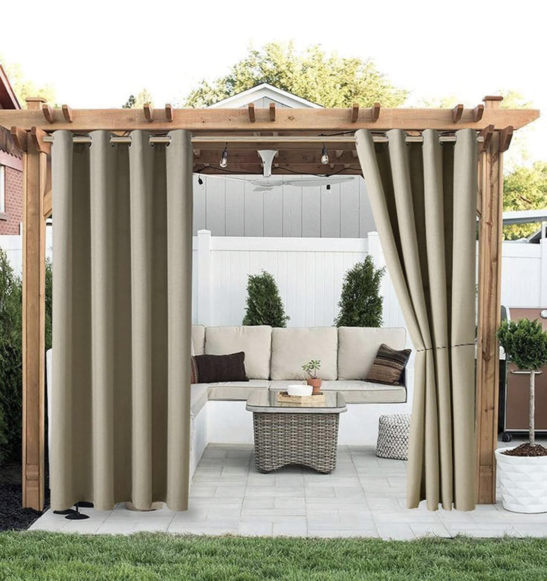 2 Panels Linen Look Indoor/Outdoor Curtains 52″ x 84″ Sun Blocking Grommet