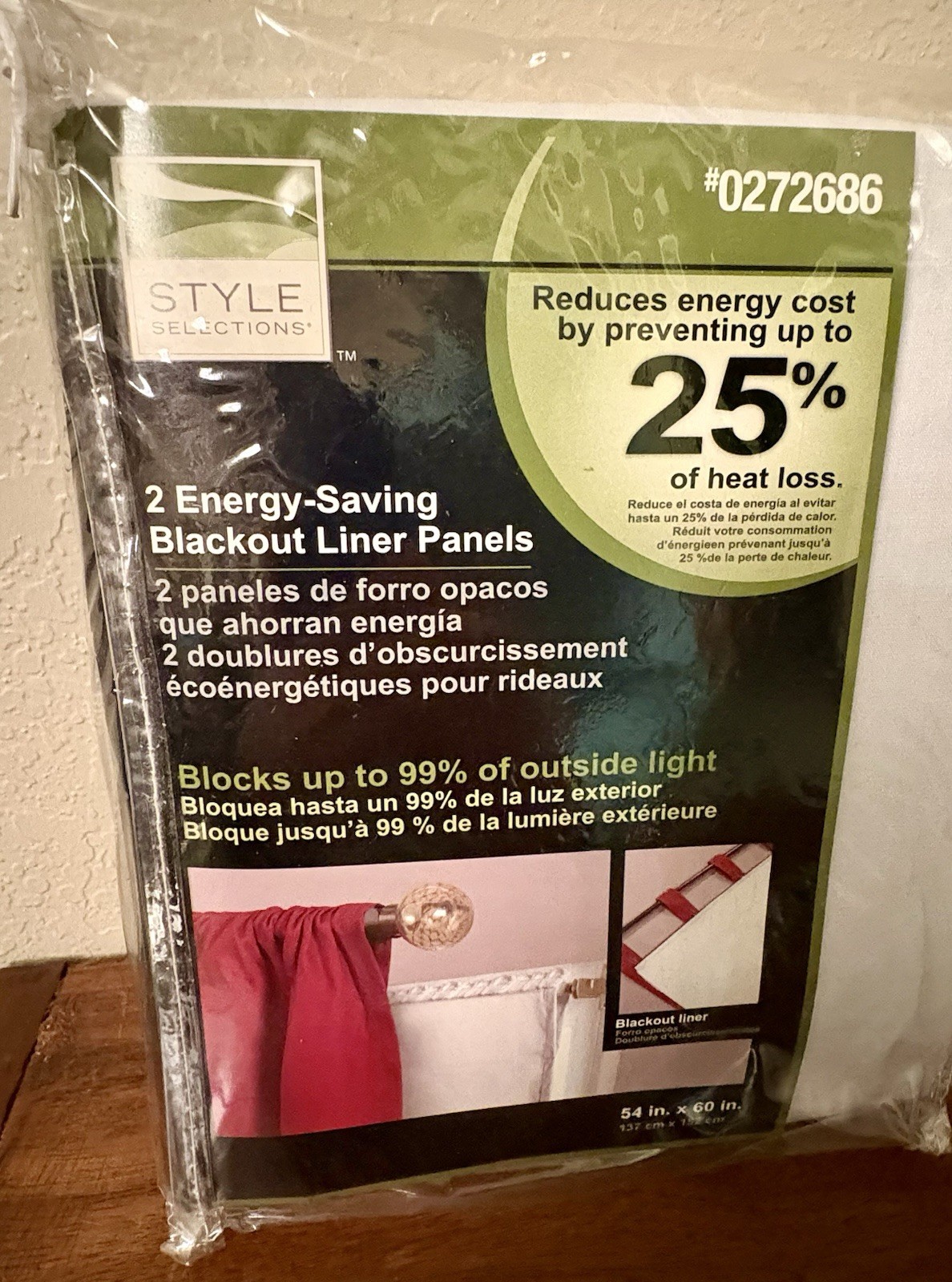 Style Selections 2 Energy-Saving Blackout Liner Panels 54×60 White